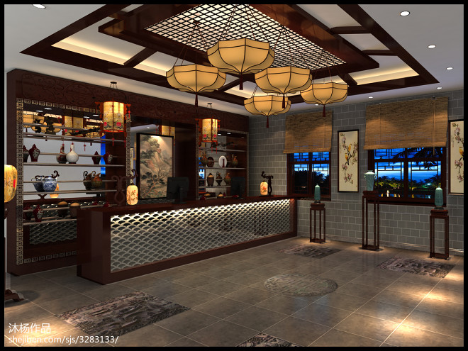 中式餐饮空间-装修设计效果图-沐杨设计师作品-设计本